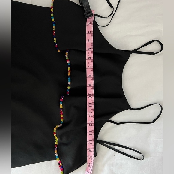 Loveriche Pompom Trim Ruffled Top Dress Swimsuit Coverup Women Sz S Black Short - Picture 7 of 9